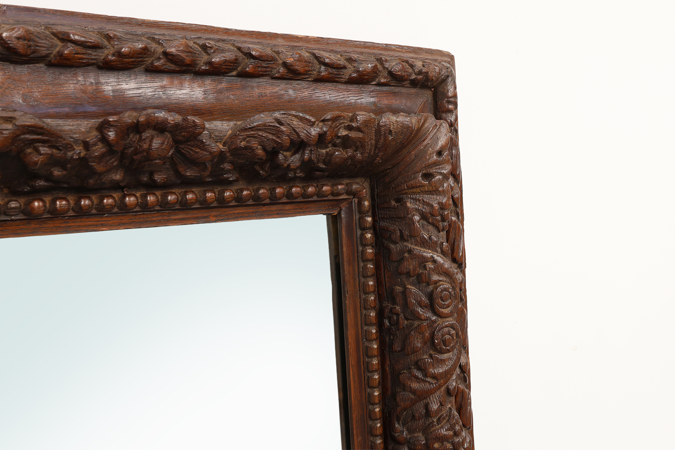 Large Antique French Carved Oak Mirror, Late 19th Century thumbnail